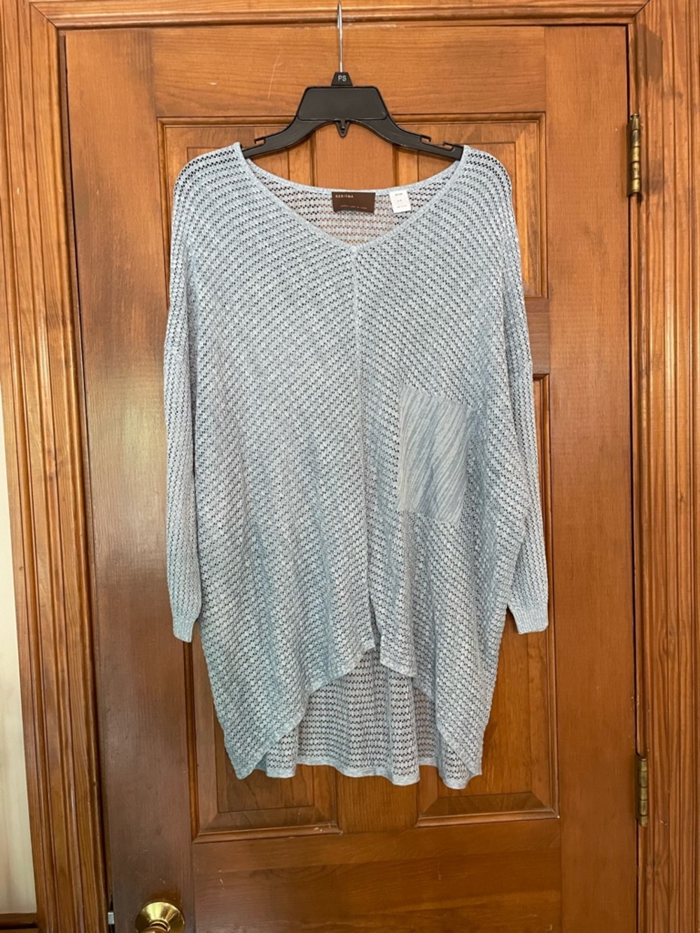 Kerisma Women’s Lt. Blue Viscose Oversized Drop Shoulder V-Neck‎ Sweater, Sz S/M